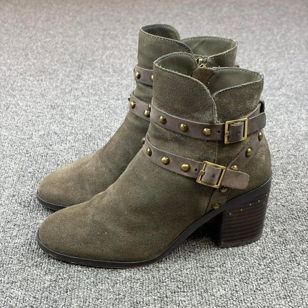 Women's Nicole‎ Suede Leather Side Zip Harness Strap Buckle Heel Boots 6.5 M